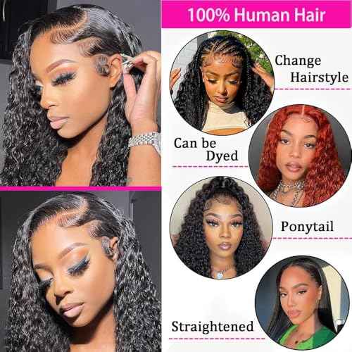 200% Density 26 Inch 13x6 Deep Wave Lace Front Wigs Human Hair Curly HD Lace Front Human Hair Wig Pre Plucked 100% Real Human Hair No Synthetic Blend No Tangle No Shedding Triple Lifespan 3X