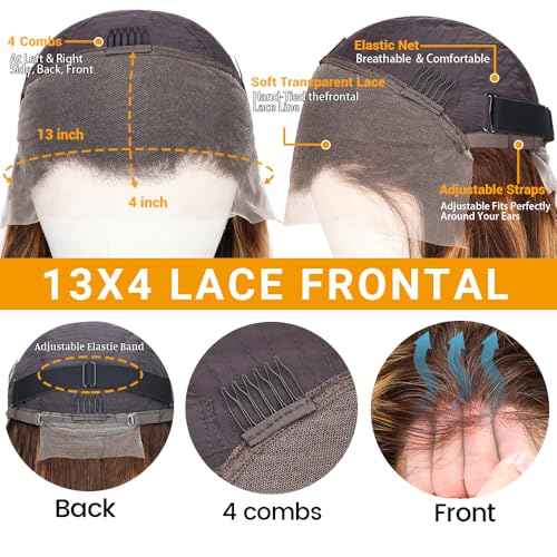 Honey Blonde Lace Front Wig Human Hair 13x4 HD Body Wave Highlight Lace Frontal Wigs Human Hair Pre Plucked With Baby Hair 180% Density Body Wave 4/27 Glueless Human Hair Wigs For Women 26inch