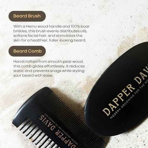 Wooden Beard Brush with Boar Bristles & Pear Wood Comb Set