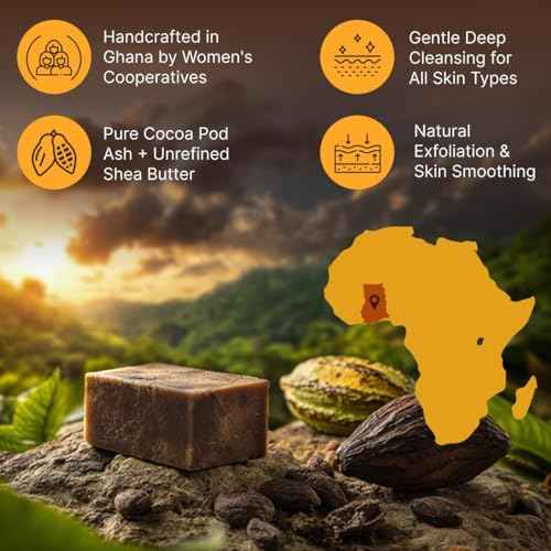 Nubiana African Black Soap Bar - 100% Pure Raw from Ghana - Natural Face & Body Cleanser with Shea Butter - Deep Cleansing for All Skin Types (8oz)