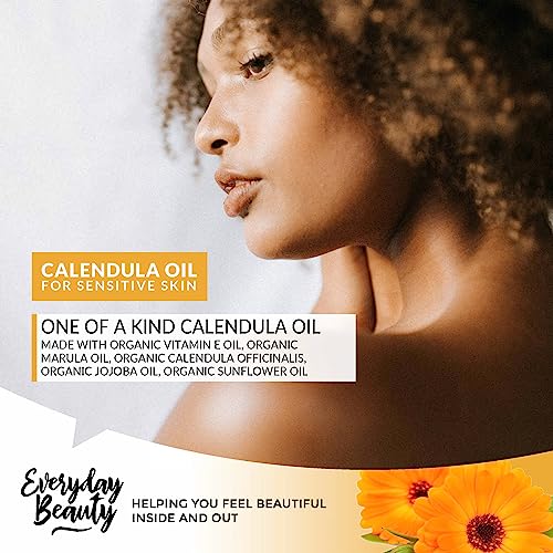 Organic Calendula Oil For Sensitive Skin -Bulk 8 Fl Oz- USDA Organic Certified 100% All Natural Plant Based, Lightweight & Unscented Gentle Soothing Oil For Sensitive Skin - For Face, Skin & All Over