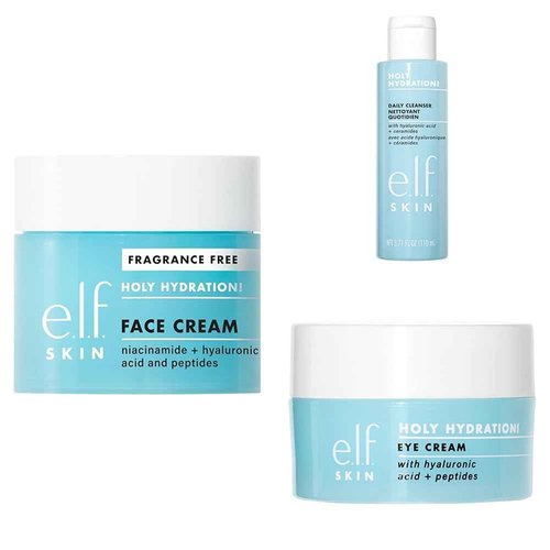 e.l.f. SKIN Holy Hydration! Trio, Includes Fragrance-Free Moisturizing Face Cream, Daily Cleanser & Eye Cream, Vegan & Cruelty-Free