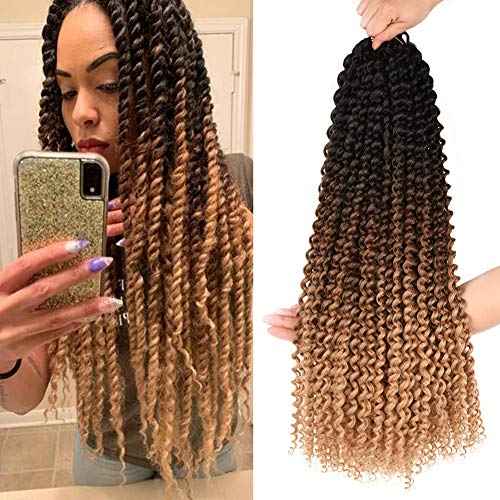 Passion Twist Hair 22 Inch Long Water Wave Ombre Passion Twist Crochet Hair For Women Curly Braiding Hair Long Spring Twist Hair Synthetic Hair Extension 7 Packs (22inch, Ombre brown blonde)