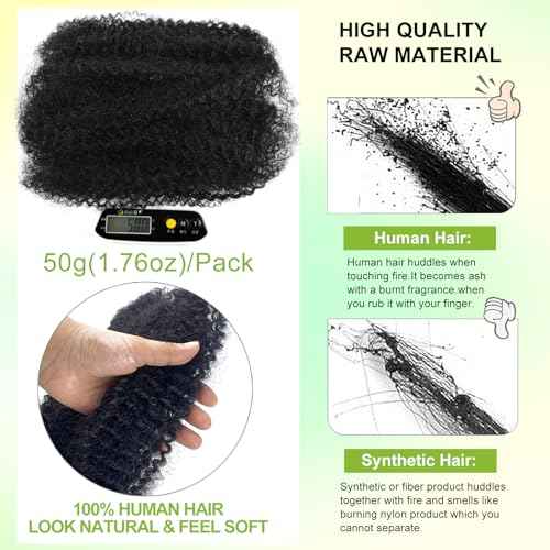 poetically 10 Inch Afro Kinkys Bulk Human Hair 2 Bundles 100g Natural Black Afro Kinky-Curly Human Hair Bulk for Twist/Dreadlock Extensions/Repair Locs/Braids Mini Twist Braiding Hair