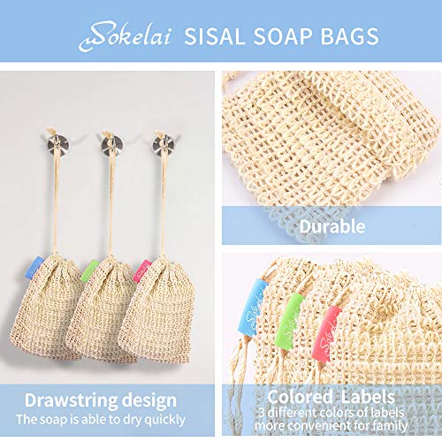 Bar Soap Bags for Soap Bars 6 Pieces, Natural Sisal Soap Saver Bag, Bar Soap Pouch for Exfoliating Body Scrubber, Travel Mesh Soap Pocket Soap Sack Use in Shower Bath Shampoo Bar Holder