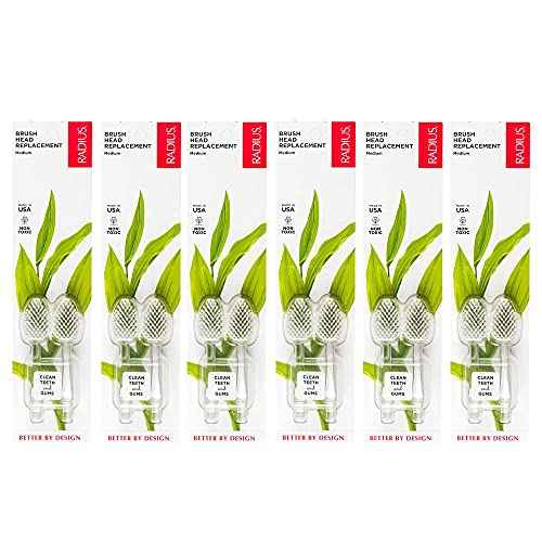 RADIUS Toothbrush Replacement Brush Heads 2-Count Improve Gum Health & Reduce Gum Issues - Medium - Pack of 6