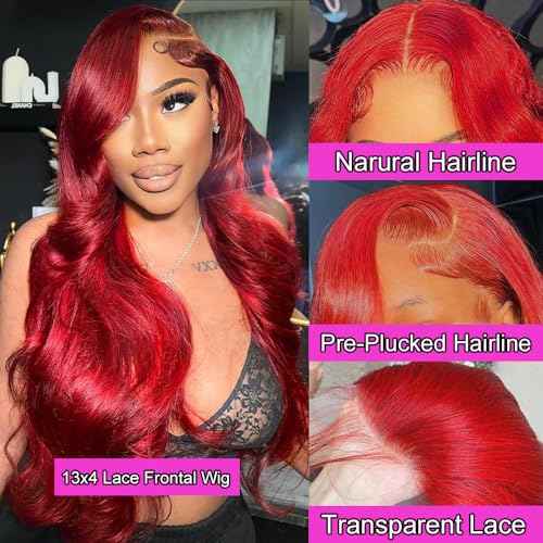 Red Lace Front Wigs Human Hair Body Wave Hot Red 13x4 HD Transparent Lace Front Wig Human Hair Wear and Go Glueless Wig Pre Plucked with Babyhair 28 Inch Colored Hd Lace Frontal Wigs For Black Women