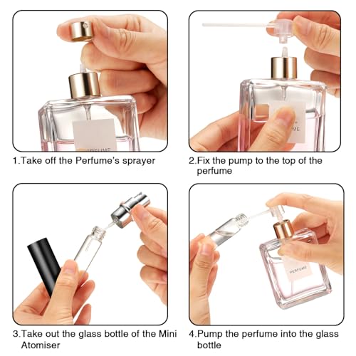 Boao 14 Pcs 5ml Travel Perfume Atomizer Mini Refillable Spray Perfume Bottle Portable with 10 Pcs Refill Pump Dispenser Pump Transfer Tool for Outgoing Traveling(Black)
