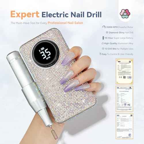 SAVILAND Professionl Nail Drill Kit: 35000RPM Rhinestones Nail Drill for Nails Electric Nail File Professional Portable Efile with Drill Bits Nails Filer Buffer Salon Home Manicure Pedicure