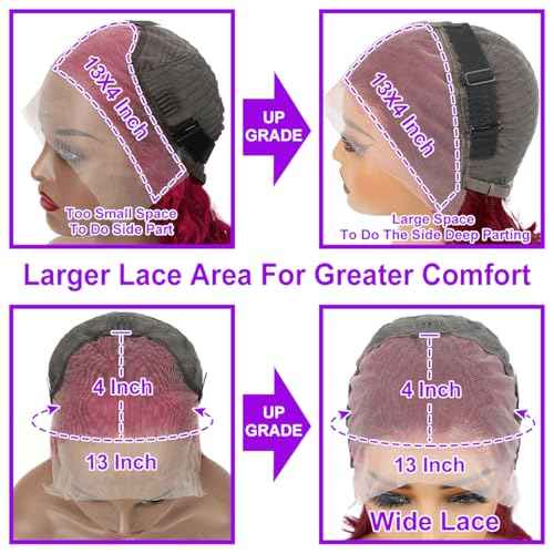 99j Burgundy Bob Wig Human Hair Wigs 13x4 Lace Front Wigs For Black Women Straight Burgundy Human Hair Pre Plucked 180% Density Transpaent Hd Lace Frontal Wigs Human Hair 99j Short Bob 10 Inch