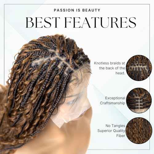 PIB 24'' Full Lace Bohemian Box Braid Wig - Knotless Braided Wigs for Black Women - Synthetic Braided Wig with Natural Baby Hair - Off Black and Brown #1B30