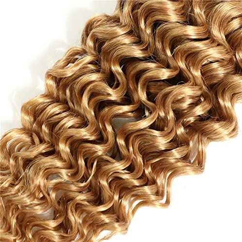 Color 27 Deep Wave Bundles Honey Blonde Human Hair 3 Bundles Brazilian 100% Unprocessed Virgin Extensions Double Weft Bundle 14 16 18 Inch