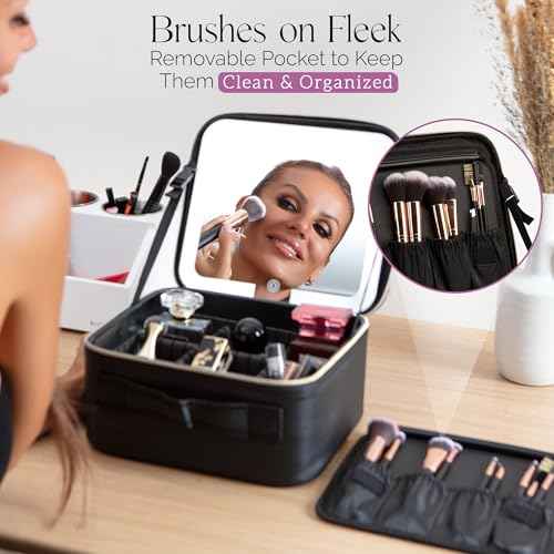 Girl About Town Travel Makeup Bag with LED Mirror - LED Makeup Bag with 10x Magnifier Mirror and Beauty Blender Included - Water-Resistant & Customizable Makeup Case with Lighted Mirror
