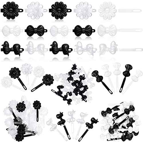 Janinka 72 Pieces Self Hinge Plastic Hair Clips: 80s 90s Cartoon Hairpins, Colorful Cute Clips for Toddler Girls (White Black Clear, Classic)