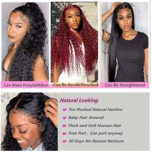 180% Density Deep Wave Lace Front Wigs Human Hair 13x4 Deep Wave Frontal Wig Curly Wigs for Women Pre Plucked with Baby Hair HD Transparent Lace Front Wigs(13x4 deep wave wig,20 Inch)