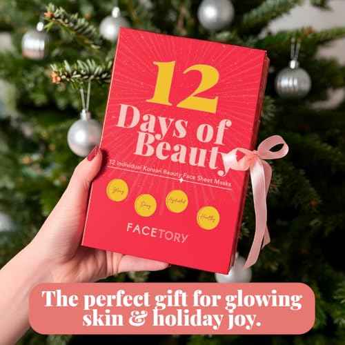FACETORY Beauty Advent Calendar, 12 Day K-Beauty Skincare Gift Set with Hydrating and Soothing Sheet Masks, Perfect Holiday Gift for Women