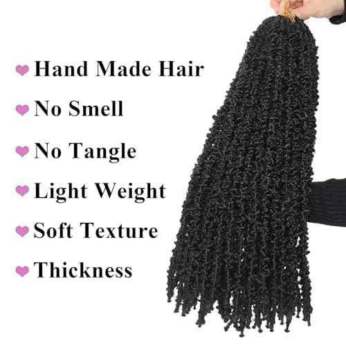 Leeven 24 Inch Butterfly Locs Crochet Hair 6 Packs Distressed Faux Locs Crcoeht Hair 1B# Pre-twsied Synthetic Fluffy Goddess Butterfly Soft Locs Crochet Braids Hair Extensions