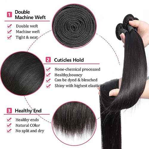 12A Straight Bundles with Frontal Human Hair 20 22 24 with 18 Inch Brazilian Human Hair Bundles with Closure 100% Unprocessed Virgin Hair Weave Bundles with 13x4 HD Lace Frontal