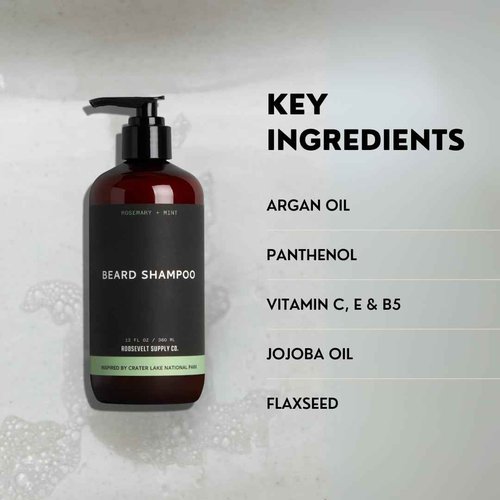 Roosevelt Supply Co. Revitalize Your Beard Natural Beard Shampoo - Sulfate-Free Rosemary & Mint Care, Ideal for Beard Growth, Clean, Healthy Beard. Cruelty Free. 12 FL OZ