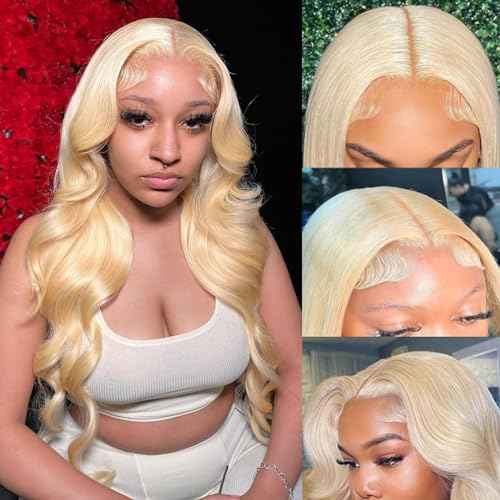 26 Inch Body Wave Lace Front Wig - Human Hair Blonde, 4x4 Lace Front, 200% Density, Glueless, 4x4 Closure, Pre Plucked