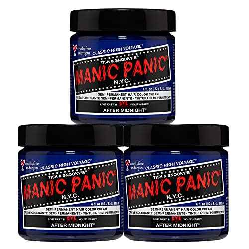 MANIC PANIC Classic After Midnight Semi Permanent Hair Color - Dark Blue Hair Dye for Women & Men That Lasts 4-6 Weeks - Vegan, Ammonia & Cruelty-Free - Create & Mix Custom Shades (4oz / 3pk)