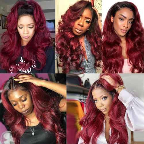 1B99j Human Hair Bundles Ombre Red Body Wave Brazilian Virgin Remy Hair Extensions Two Tone Black and Burgundy 14 16 18 inch 3 Bundles