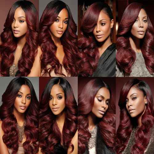 BilltiiWW Ombre 1B99J Hair Body Wave Bundles Black and Wine red Body Wave Bundles two tone Brazilian Hair Extensions Soft and Silky for Women 16 18 20 Inch