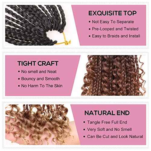 COOKOO 30 Inch Boho Box Braids 8 Packs Goddess Box Braids Crochet Hair Hippie Braiding Hair With Curly Ends Pre-looped Synthetic Crochet Hair for Black Women 53#
