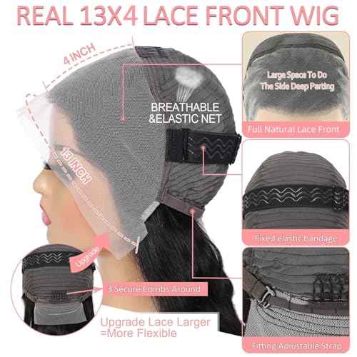 BELE 250% Density 13X4 HD Lace Front Wigs Human Hair Straight Lace Front Wigs Human Hair pre plucked Glueless Frontal Wigs for Women Natural Black (250 Density Straight Wig 18inch)