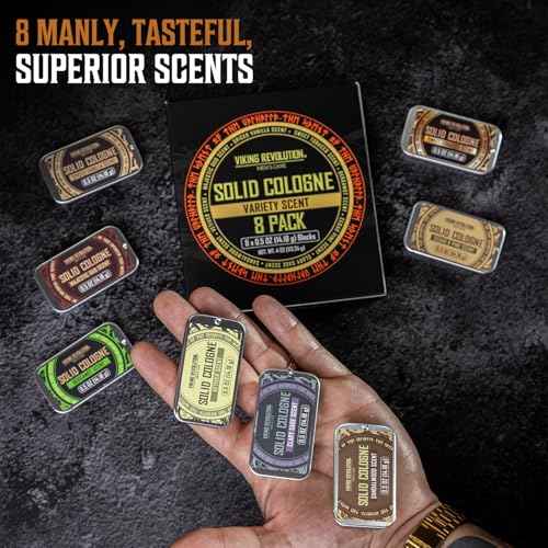 Viking Revolution 8 Pack Solid Cologne for Men - Men's Cologne Gift Set Including Sandalwood, Vetiver, Sweet Tobacco, Clary Sage, Spiced Vanilla, Cedar Pine - Travel Size Gifts for Men (0.5 Oz each)