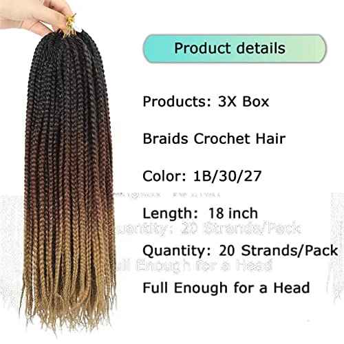 Crochet Box Braids Hair Pre-Looped Goddess Braids 7 Packs 3x Braiding Hair (18 Inch, 1B/30/27)