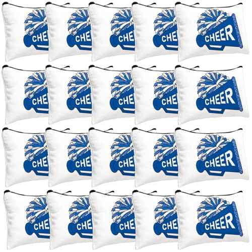 20 Pcs Cheer Makeup Bag Cheer Teams Gifts Canvas Makeup Case Cheerleader Teams Gifts Zipper Pouch for cheerleading Teammates Party Supplies(Blue)