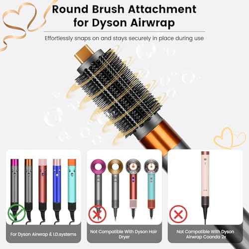 Upgraded Round Volumizing Brush Attachment for Dyson Airwrap HS01 HS05 HS08 Accessories, Upgraded Bristles for Dry Hair Add Volume Style Bangs Smooth Hair