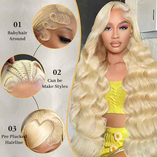 30 Inch 613 13x6 Lace Front Wig Human Hair 200 Density Blonde Body Wave HD Lace Front Wigs Human Hair Pre Plucked Blonde Wig Human Hair 613 Lace Frontal Wigs