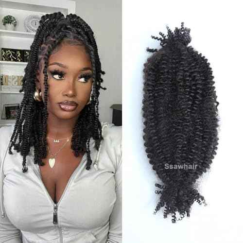 Afro Kinky Curly Human Hair Bulk Springy Twist Hair Extensions For Twist Braiding Locs Hair Pre-Separated Springy Afro Twist Human Hair Extensions 16 Inch 200g