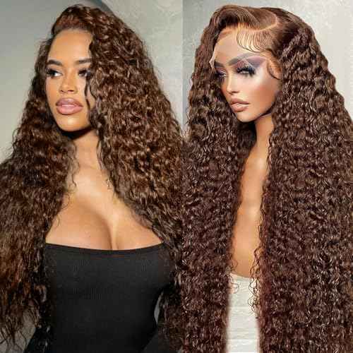 Aimking Chocolate Brown Lace Front Wig - Human Hair, 180% Density, HD Deep Wave, Pre-Plucked With Baby Hair, 26 Inch