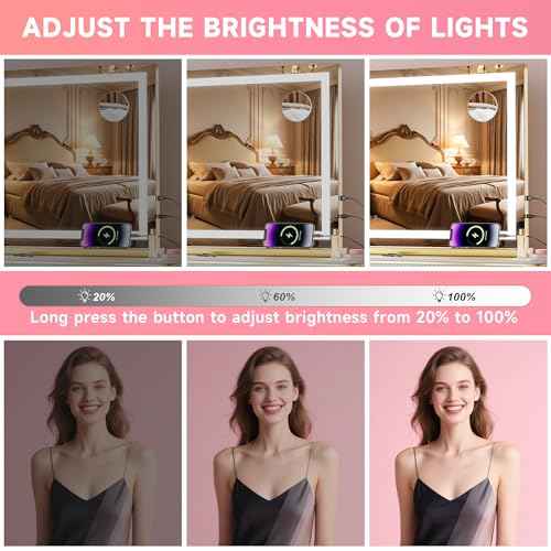 Vanity Mirror with Lights, 23" x 18" LED Makeup Mirror with 10X Magnification, Dimmable 3 Modes, Memory Function, Smart Touch, USB Charging Port, Lighted Makeup Mirror Square Glod