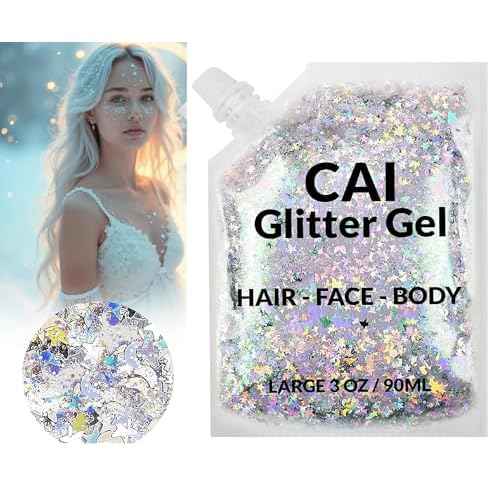 Face, Body & Hair Glitter Gel ? Halloween Glitter for Kids and Women ? 3 Oz Cosmetic-Grade Gel w/Moon & Stars for Festivals & Halloween Party, Easy Apply & Wash Off - Silver/Pink 2Pack