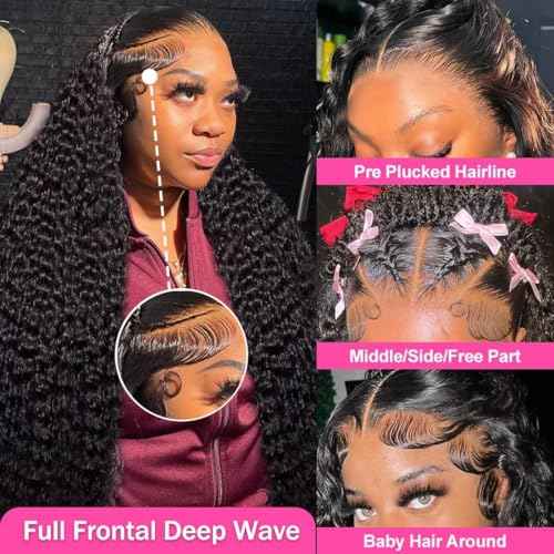 13x6 HD Lace Front Wigs Human Hair Pre Plucked 200% Density Water Wave Frontal Wigs for Women Wet And Wavy Human Hair Wigs Natural Color 24 Inch