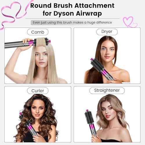 Upgraded Round Volumizing Brush Attachment Compatible with Dyson Airwrap HS01 HS05 HS08 Accessories, Upgraded Bristles for Dry Hair Add Volume Style Bangs Smooth Hair Rose