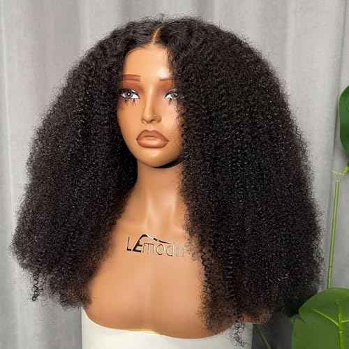 Lemoda 5x5 Wear and Go Burmese Kinky Curly Lace Frontal Human Hair Wigs 210 Density 18Inch Deep Curly 5x5 Pre-Bleached Knots HD Unglueless Transparent Lace Front Wigs For Women