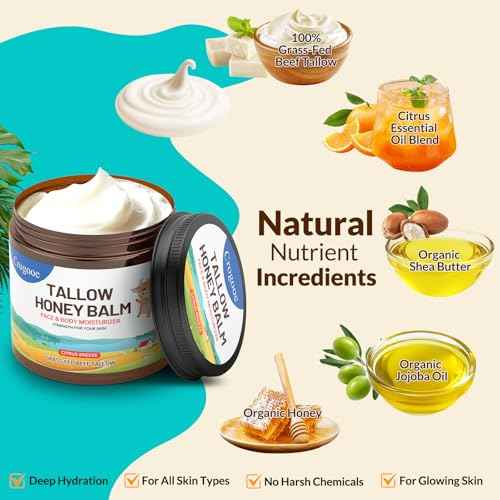 Beef Talow for Skin - 100% Grass Fed - Whipped Tallow and Honey Balm£¬Moisturizer Cream for Face & Body -Natural Organic Formula for Dry & Sensitive Skin (Citrus Breeze) (2 oz)