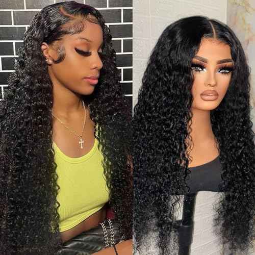 26 Inch Deep Wave Lace Front Wigs Human Hair 180% Density 13x6 HD Lace Frontal Wigs Human Hair Pre Plucked with Baby Hair Deep Curly Wigs for Black Women Natural Color
