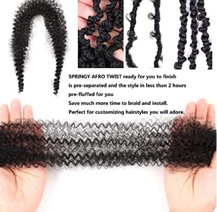 3 Packs Springy Afro Twist Hair 10 inch 1B Pre-Separated Marley Twist Braiding Hair Soft Synthetic Crochet for Distressed Faux Locs Spring Twist Hair Extensions for Women (10 Inch (Pack of 3), 1B)