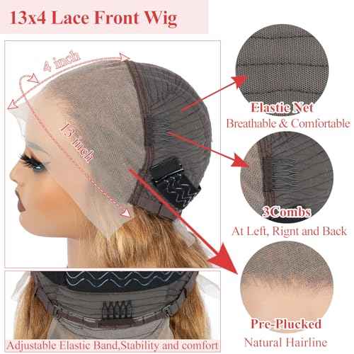 Honey Blonde Wig Human Hair Body Wave P4/27 Highlight Ombre Lace Front Wig Human hair 13X4 Lace Front Wigs Human Hair 180% Density HD Transparent Pre Plucked Body Wave Lace Front Wigs 20 Inch