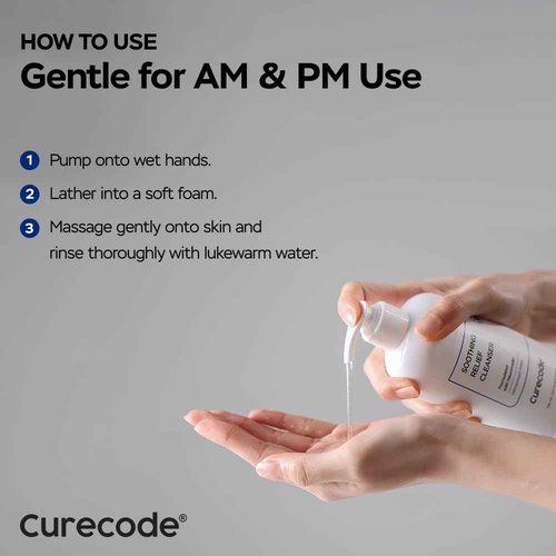 CURECODE Soothing Relief Cleanser (250ml) - Gentle foaming action with Ceramide for All Skin Types, Microbiome Science, and St. John Formula to soothe sensitive dry skin
