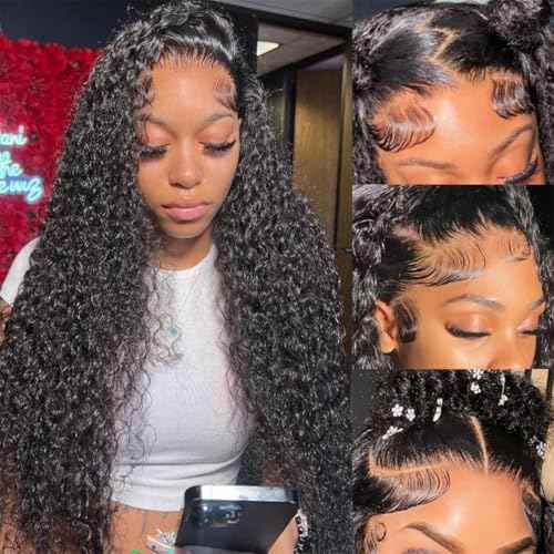 MSGEM 13x6 HD Lace Front Wigs Human Hair Deep Wave Lace Front Wigs 12A Human Hair Wigs for Women 180 Density 20 inch Curly Human Hair Wig Transparent Lace Frontal Wig Pre Plucked Natural Color