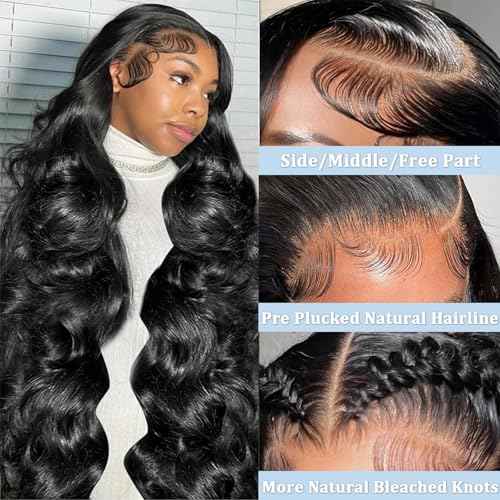 13x6 Lace Front Wigs Human Hair 200 Density Body Wave Lace Front Wigs Human Hair Pre Plucked 12A Glueless Wigs for Women HD Lace Frontal Wigs Natural Color 26 Inch
