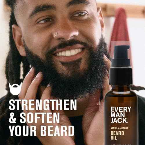 Every Man Jack Mens Beard Oil - Vanilla + Cedar Fragrance - Deeply Moisturizes and Softens Your Beard and Adds a Natural Shine - Naturally Derived with Shea Butter and Argan Oil - 1 fl oz (2 Pack)