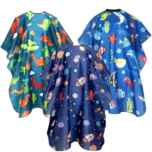 FEBSNOW 3 Pack Kids Hair Cutting Cape Professional Hairdressing Salon Cape for Children Salon Barber Styling Coloring Hair Hair Cutting Cape Accessories£¨3 Style£©